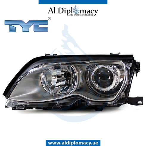 Left Headlight, BI XENON for BMW 3 Series E46 (1998-2005) models, Part Number TYC-63127165787